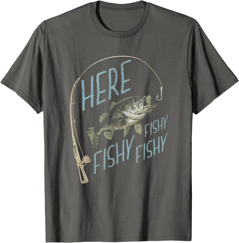 Classic Fishing Outdoors Designs Here Fishy Funny Fishing T-Shirt - Asphalt Grey