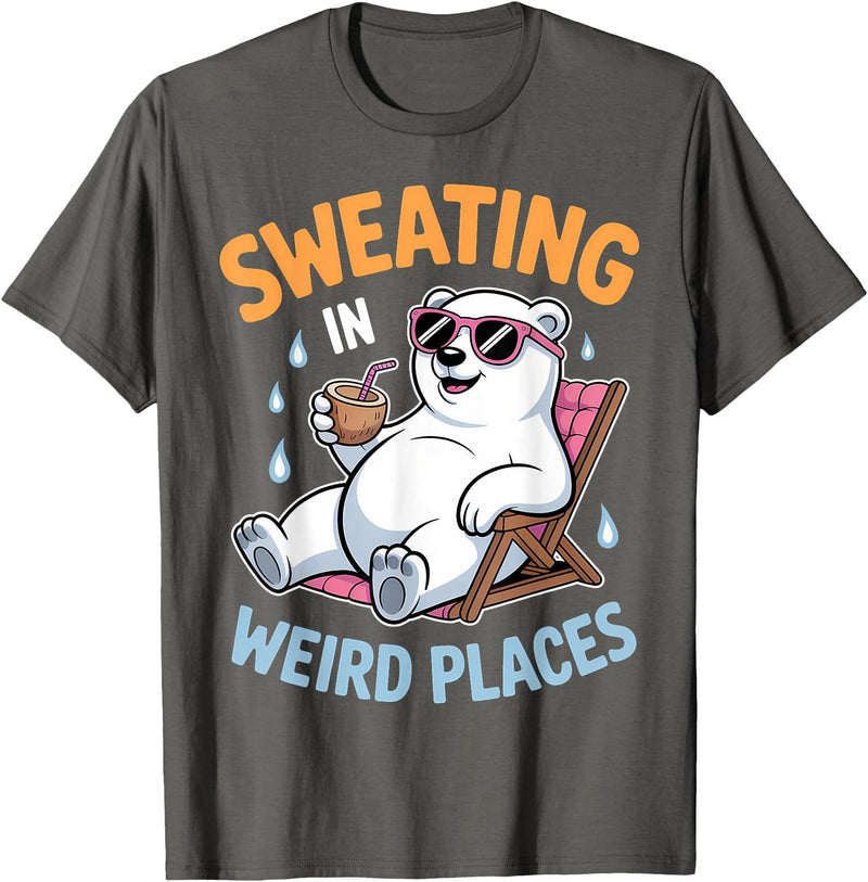 Cool Sweating Funny Summer Sweating Design Sweating in Weird Places Polar Bear Funny Sweating T-Shirt - Asphalt Grey