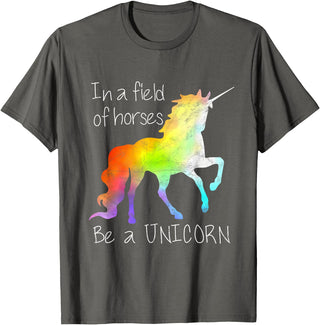 Adorable Tees In A Field Of Horses Be A Unicorn Inspirational Shirt T-Shirt - Asphalt Grey