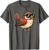 Chipper Feather Co Bird: Sparrow in Sunglasses, Cool Cartoon Avian Attitude T-Shirt - Asphalt Grey