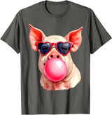 Pig Humor Designs Womens Pig Blowing Bubble Funny Pig T-Shirt - Asphalt Grey