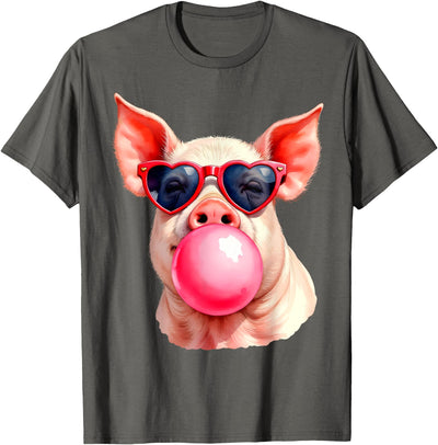 Womens Pig Blowing Bubble Funny Pig T-Shirt