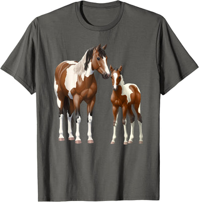 Horse Lover Shirts by CSForest Beautiful Brown Pinto Bay Paint Horse Mare & Foal T-Shirt