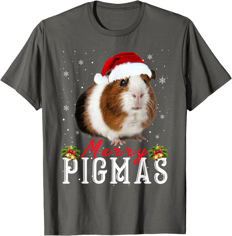 Funny Guinea Pigs Lover T-Shirts Gifts Cute Merry Pigmas Face Mask Funny Guinea Pig Christmas Santa Xmas T-Shirt - Asphalt Grey