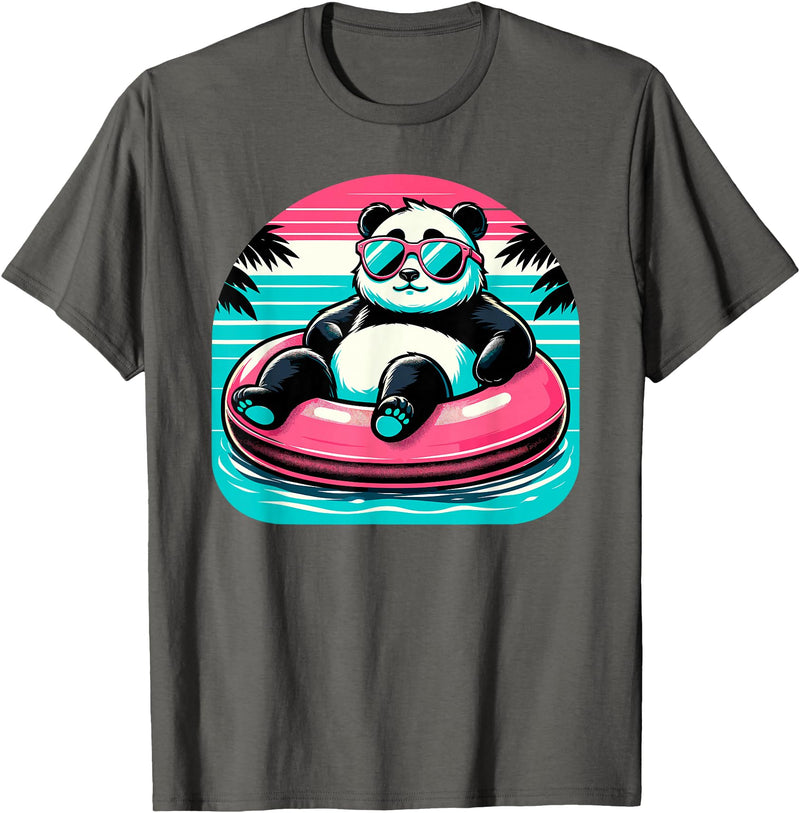 Nerrrdy Pool Party Panda Pink Float Men Women Kids Funny Pool Panda T-Shirt - Asphalt Grey