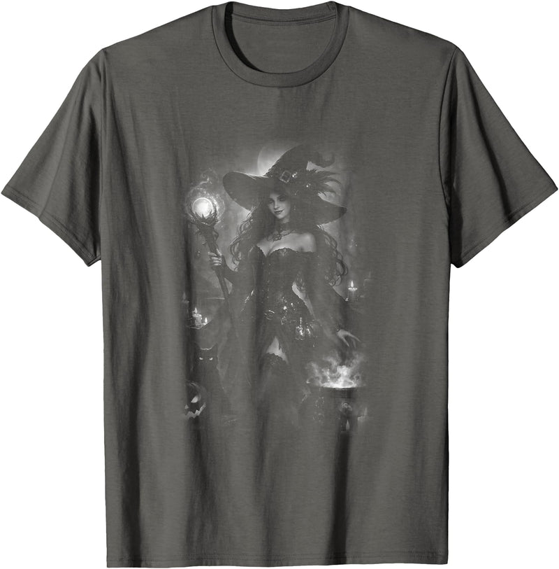 Gothic Halloween Witch Moon Sorcery Enchanting Halloween Witch Gothic Magic Night T-Shirt - Asphalt Grey