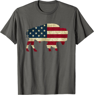 Cow Vintage Buffalo American Flag Bison Patriotic T-Shirt