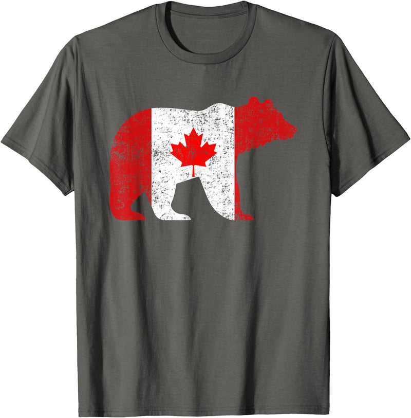 Happy Canada Day Polar Bear Flag Retro Tees Co Happy Canada Day Funny Canadian Polar Bear Animal Flag Retro T-Shirt - Asphalt Grey