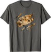 Lion Graphic - Wild Animal Lover Design Lion Outfit - Torn Design Picture Of A Lion's Face T-Shirt - Asphalt Grey