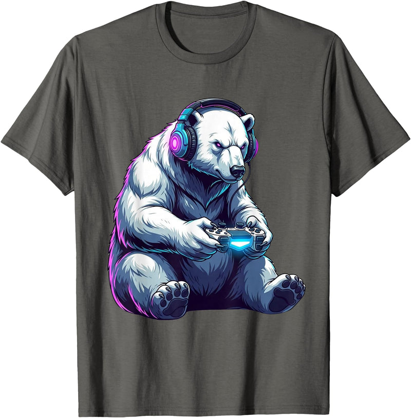 Funny Graphic Gamers tee Polar Bear Funny Video Games Polar Bear T-Shirt - Asphalt Grey