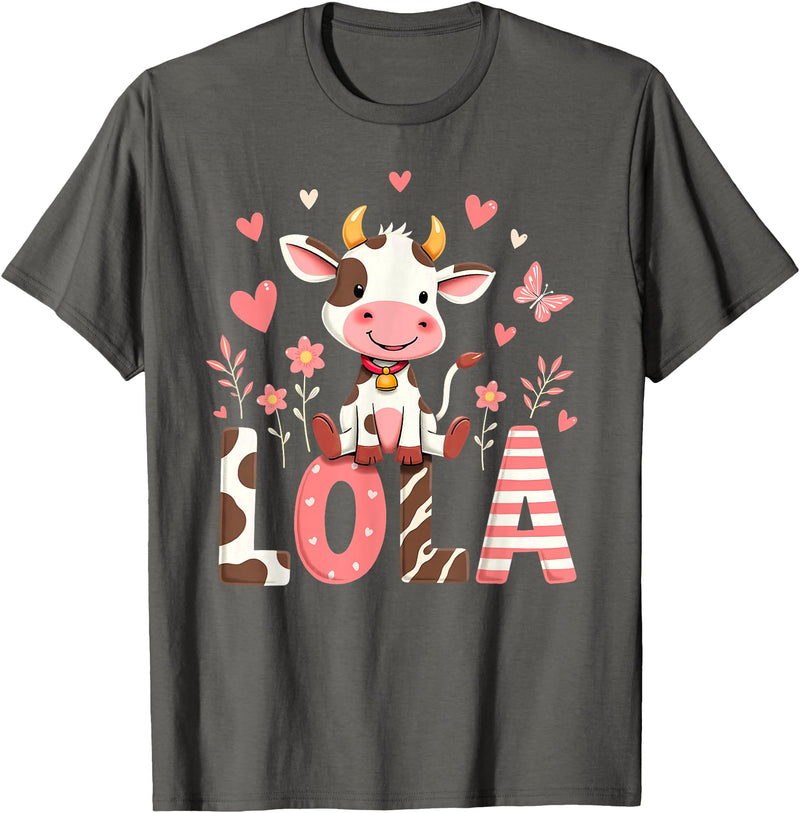Farm Cow Birthday Party Halloween Grandma Lola Cow Moo Birthday Girl T-Shirt - Asphalt Grey