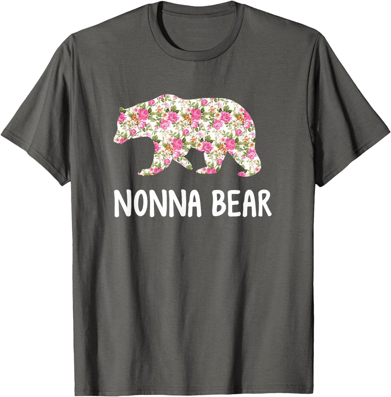 Grandparents Tees By Luna Nonna Bear Floral T-Shirt T-Shirt - Asphalt Grey