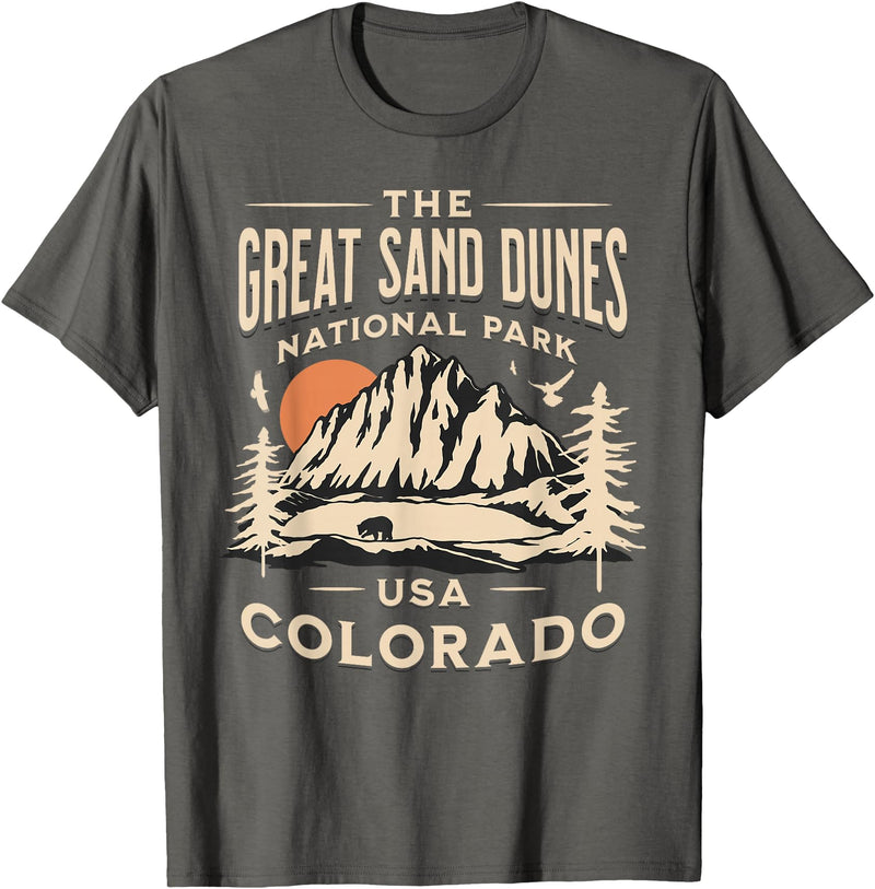 Great Sand Dunes National Park Colorado USA Retro Great Sand Dunes National Park Colorado Hike Outdoors Retro T-Shirt - Asphalt Grey