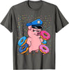 Pig Lover Gift Co. | Unisex Pig Cop Police Officer Doughnut T-Shirt - Black, Small, Short Sleeve - Asphalt Grey
