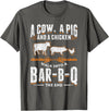 Smoking Barbecue BBQ Chef Gifts A Cow A Pig And A Chicken Walk Into A Bar B Q The End BBQ T-Shirt - Asphalt Grey