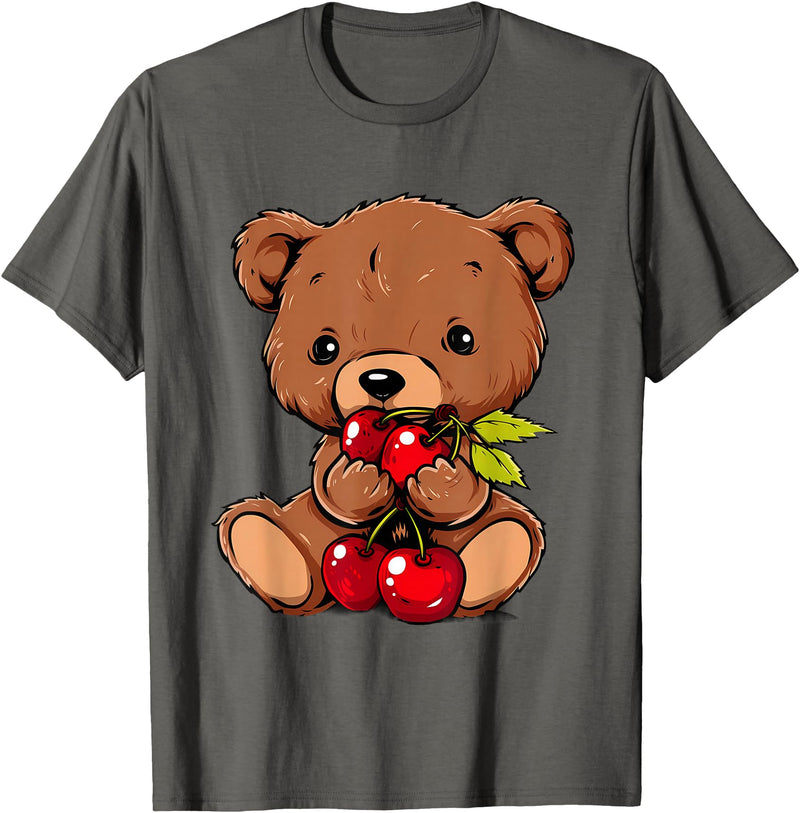 Cute Cherry Animals Cherry Bear Cute Bear Nature Cherry Fruit Artwork Wildlife T-Shirt - Asphalt Grey