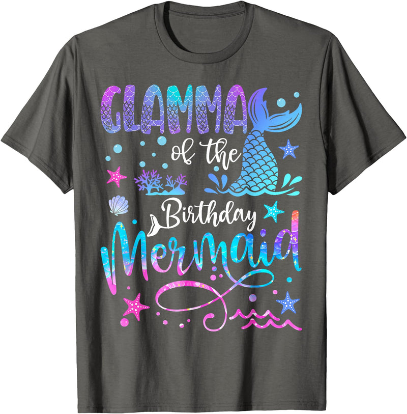 Birthday Mermaid Matching Family Tees Glamma of The Birthday Mermaid Matching 1St Birthday Girl T-Shirt - Asphalt Grey