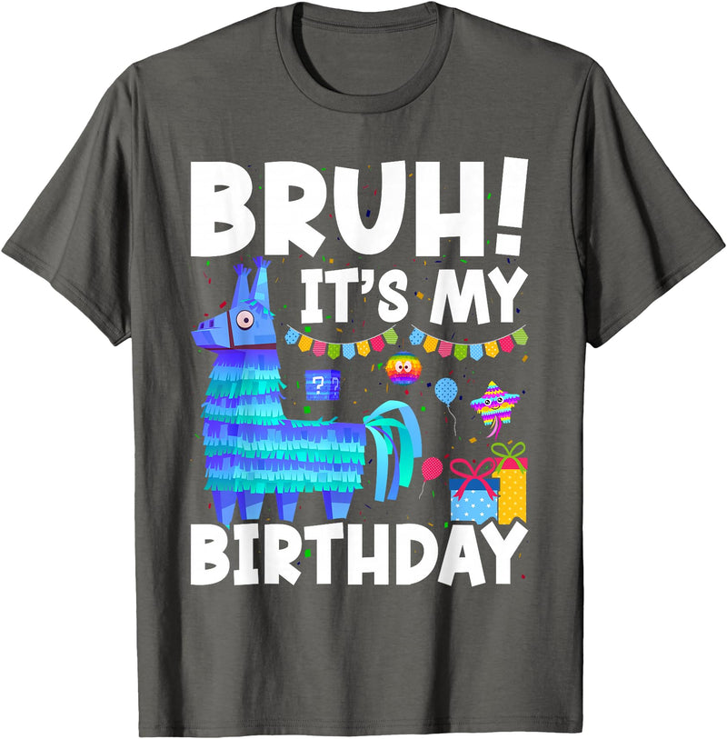 Llama Lover Gift Co. Bruh Its My Birthday Llama Pinata Family Party Boys Girls T-Shirt - Asphalt Grey