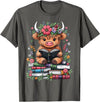 Funny Highland Cow Reading Books Lover Bookworm Cute Baby Highland Cow Reading Book T-Shirt - Asphalt Grey