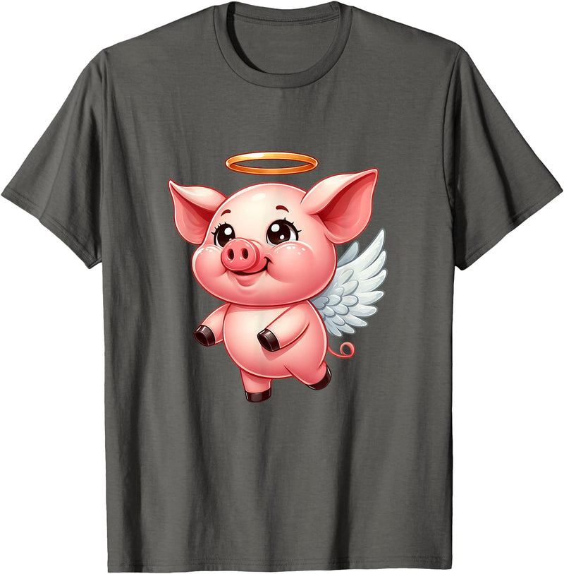 Cute Pig Angel with Wings T-Shirt - Asphalt Grey