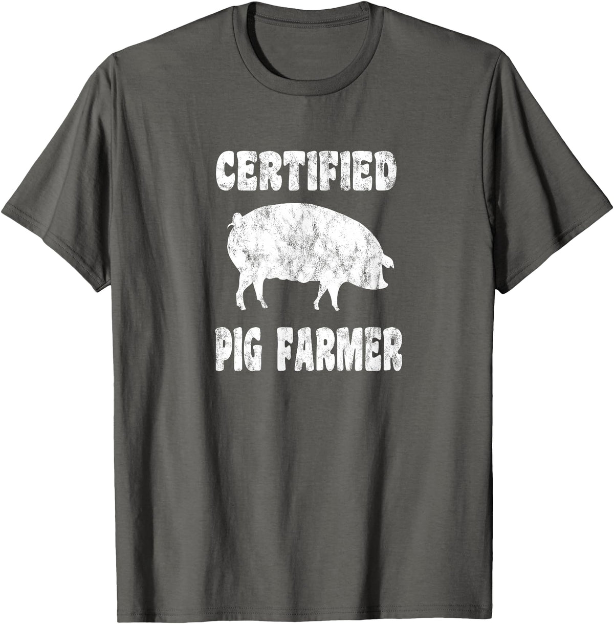 Pig Gifts for Men Women Boys Girls Toddlers by RJ - Unisex Adults Black Cotton 65% Polyester 35% Modern Animal Print Crew Neck Short Sleeve T-Shirt - Small - Office, Work - Casual - 1 Count - Asphalt Grey