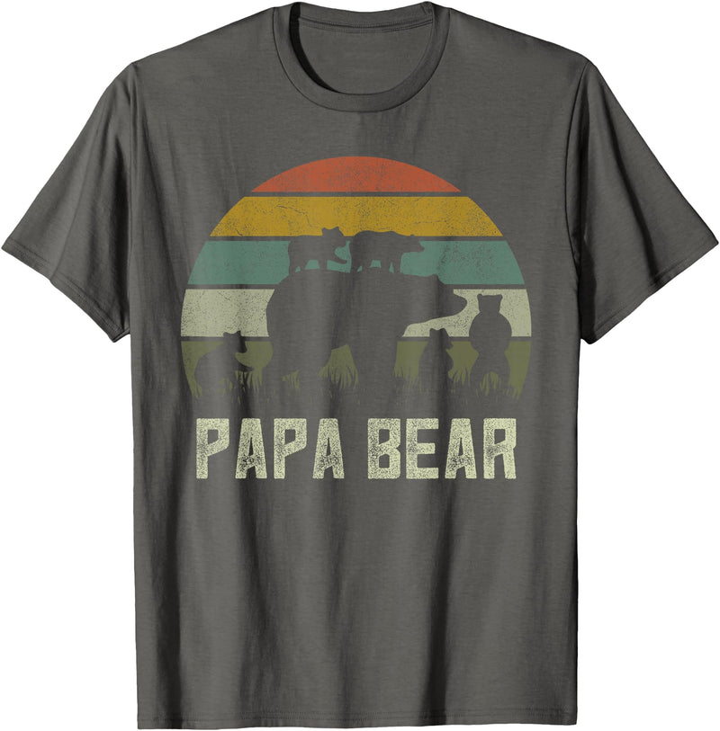 Bear Cubs Family Matching Gifts & Shirts Clothing Funny Papa Bear Shirts, Cub 5 Kids Fathers Day Grandpa T-Shirt - Asphalt Grey