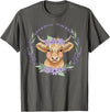 Unique Highland Cow Gifts Girls Cute Baby Highland Cow Design Purple Flowers Farm Toddler T-Shirt - Asphalt Grey