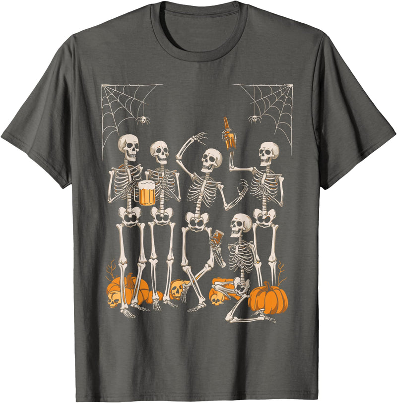 Funny Halloween Skeleton Scary Skeleton Party Halloween Costume 2024 Drinking Beer T-Shirt - Asphalt Grey