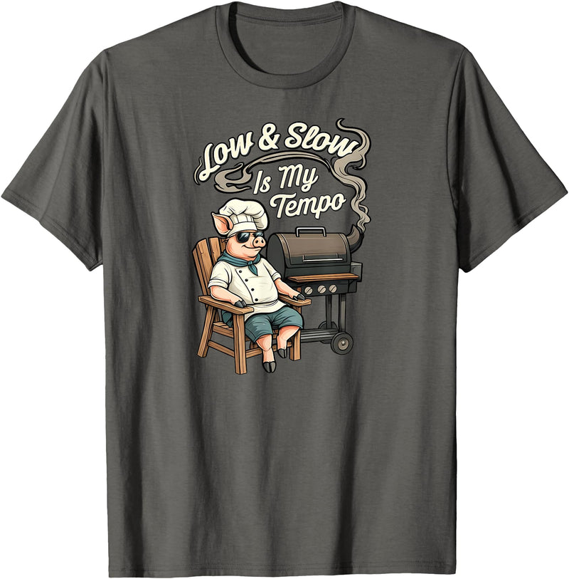 Pitmaster Pig Apparel Low & Slow Is My Tempo Pig BBQ Smoker T-Shirt - Asphalt Grey