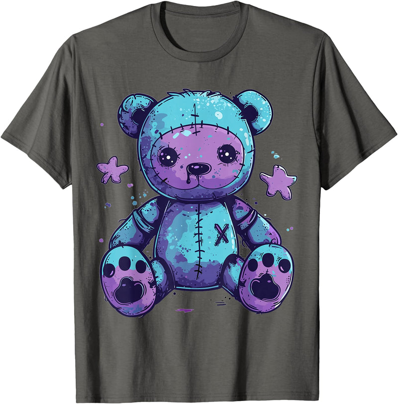 Goth Pastel Cute Creepy Co. Goth Pastel Cute Creepy Kawaii Teddy Bear Voodoo Doll T-Shirt - Asphalt Grey