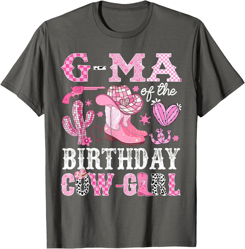 Pink Western Cowgirl Bday Party Family Matching G-Ma Of The Birthday Cow-Girl Rodeo Cowgirl Bday T-Shirt - Asphalt Grey