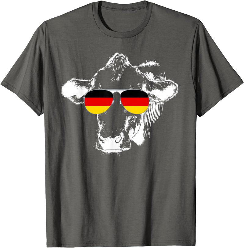 Oktoberfest German Flag Cow Sunglasses Germany Funny Cute T-Shirt - Asphalt Grey