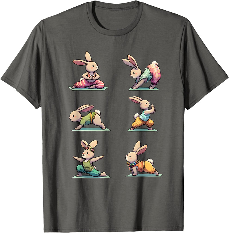 Easter Yoga Bunny Rabbit Spring Celebration Funny Yoga T-Shirt in Asphalt Grey