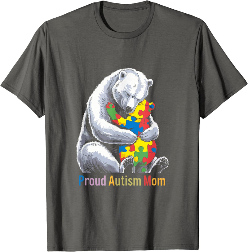 Autism Mama Mom Bear Support Autism Proud Autism Mom Bear Autism Awareness Month T-Shirt - Asphalt Grey