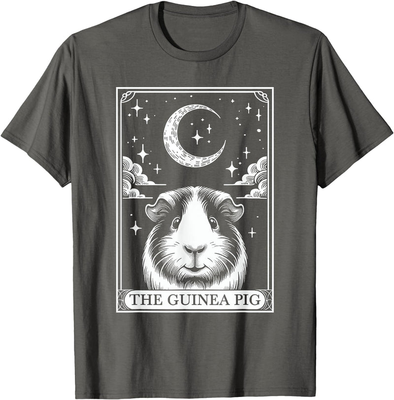 Retro Guinea Pig Lover The Moon Halloween Tarot Card Vintage Crescent Moon Guinea Pig Mom Pet Lovers T-Shirt - Asphalt Grey