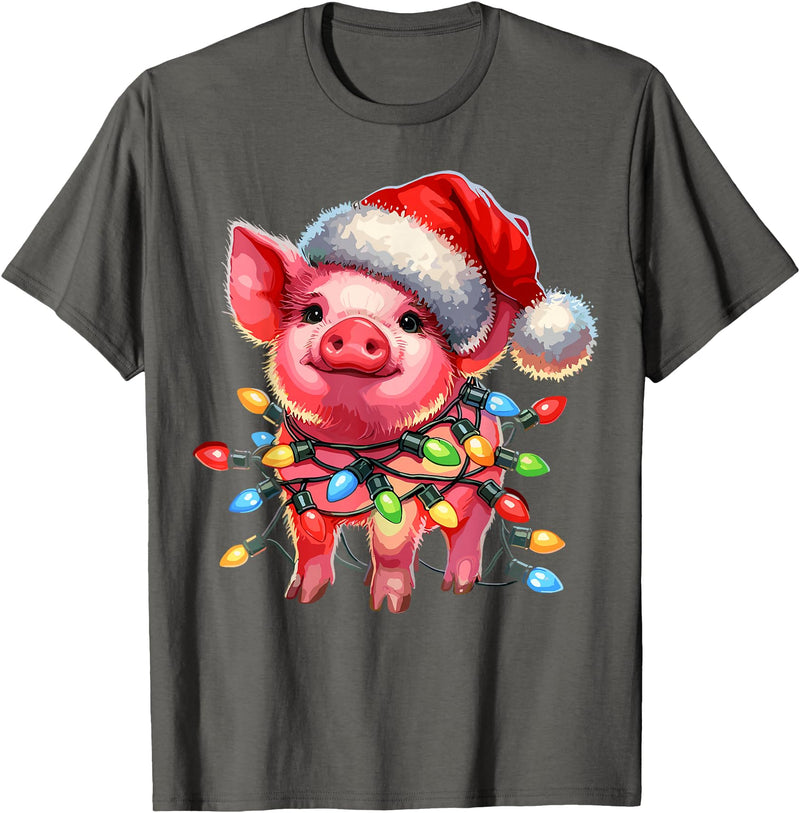 Christmas Pig Lover Christmas Light Pig Lover T-Shirt - Asphalt Grey