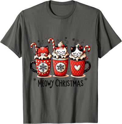Christmas Cats Apparel & Accessories by Tomzee Meowy Christmas Cute Cats and Coffee Merry Xmas Graphic T-Shirt