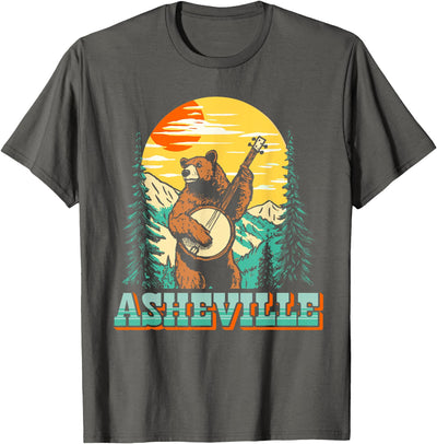 Asheville North Carolina Banjo Bear Vintage Nature T-Shirt
