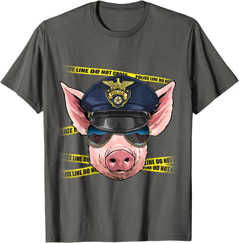 Wowsome! Pig Police Farmer Pig Farm Animal Lover T-Shirt - Asphalt Grey
