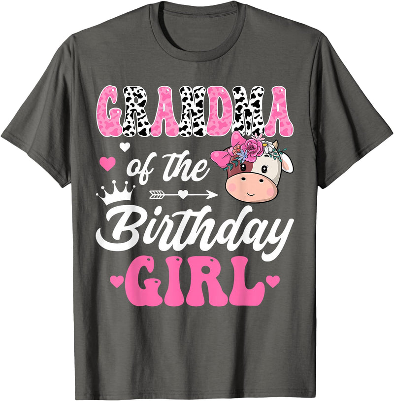 Birthday Girl Farm Cow Matching Party Grandma Of The Birthday Girl Farm Cow 1St Birthday Girl T-Shirt - Asphalt Grey