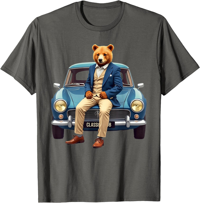Teddy Bear Classic Car Tees Enjoy Cool Teddy Bear With Classic Car Graphic Designs Fun T-Shirt - Asphalt Grey