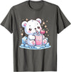 Cute Japanese Kawaii Animals Drinking Milk Co. Cute Kawaii Style Polar Bear Drinking Strawberry Milk T-Shirt - Asphalt Grey
