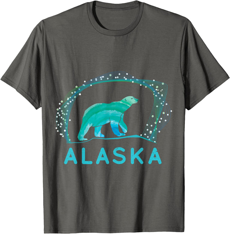 Funny Polar Bear Alaska Day Northern Light Gift Alaska Polar Bear with Polar Lights and Stars T-Shirt - Asphalt Grey