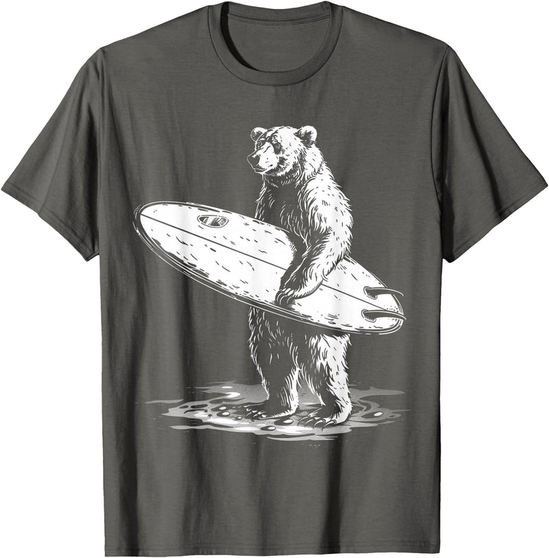 Bear Surf Creations BY TEERA Surfing Bear Cool Beach Adventure Design T-Shirt - Asphalt Grey