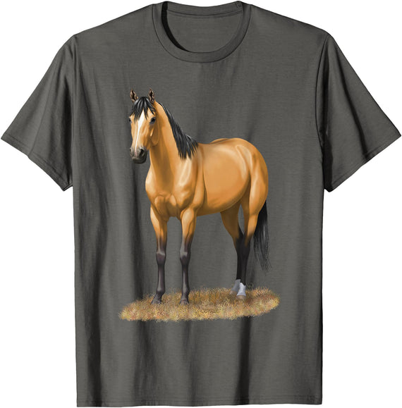 Horse Lover Shirts by CSForest Beautiful Buckskin Dun Quarter Horse Stallion Horse Lovers T-Shirt - Asphalt Grey