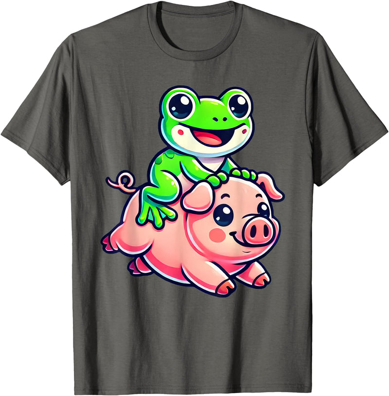 Cute Frog Pig Apparel Kawaii Frog Pig T-Shirt - Asphalt Grey