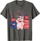 Ohia Three Patriotic Pigs USA Independence Day Tee Funny Red White Blue Pig American Flag Farmer 4th Of July T-Shirt - Asphalt Grey