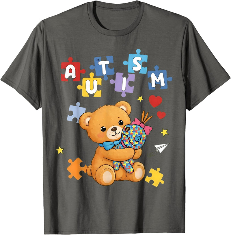 Cute Autism Awareness Puzzle Cute Autism Awareness Bear Colorful Puzzle T-Shirt - Asphalt Grey