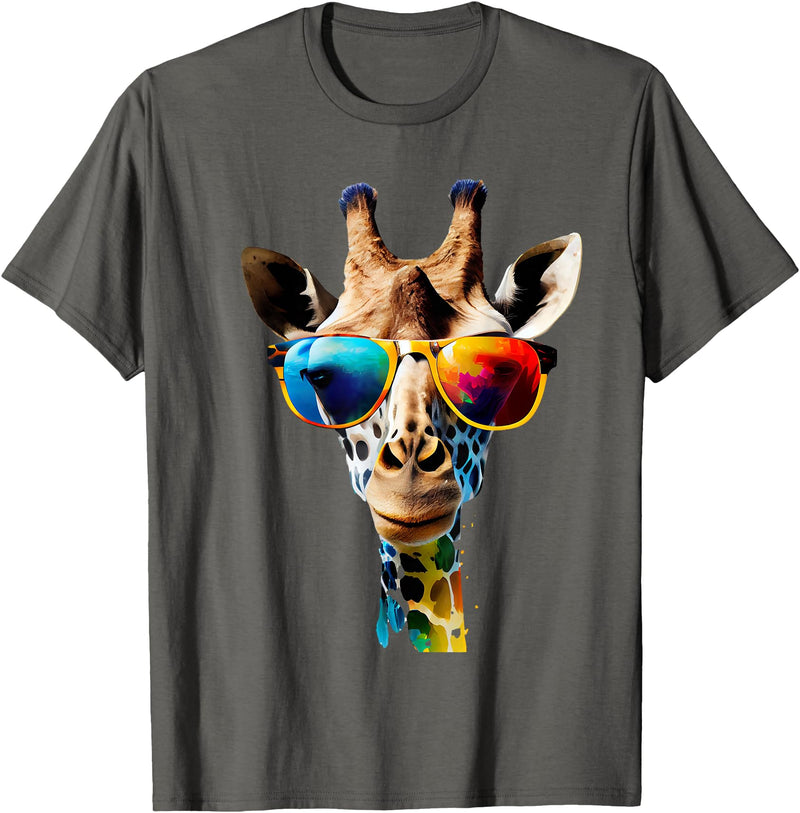 Giraffe Safari Sunglasses Gifts & Designs Giraffe with Sunglasses T-Shirt - Asphalt Grey
