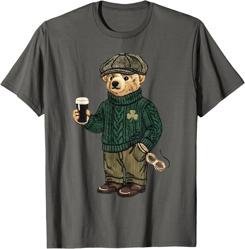 Teddy Bear Feeling Lucky St Patricks Women Men Cool Funny Teddy Bear Feeling Lucky Drinking St Patricks Day T-Shirt - Asphalt Grey